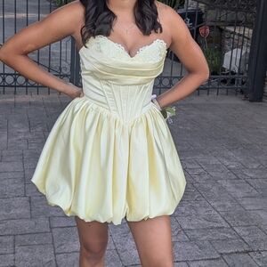 Stacees Yellow Strapless Dress